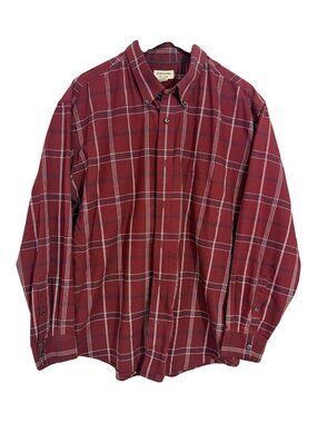 St. John's Bay Iron Free Burgundy Plaid Button Down Shirt Long Sleeve Size XL